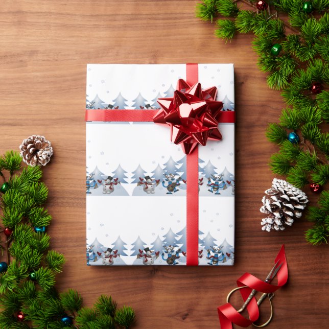 Snowmen Reindeer Cute Christmas Trees Wrapping Paper (Holiday Gift)