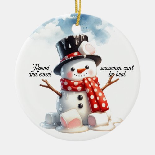 Snowmen Round and Sweet  Ceramic Ornament