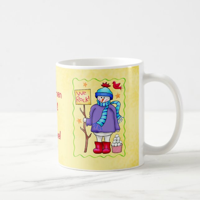 Snowmen Rule Name Personalized Snowman Art Coffee Mug (Right)