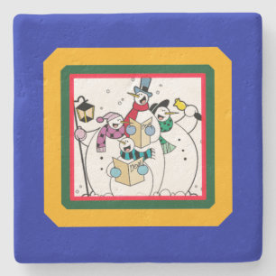 Snowmen Singing Christmas Carols Stone Coaster