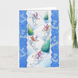 Snowmen Skiing Holiday Card