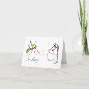 Snowmen snowball fight holiday card