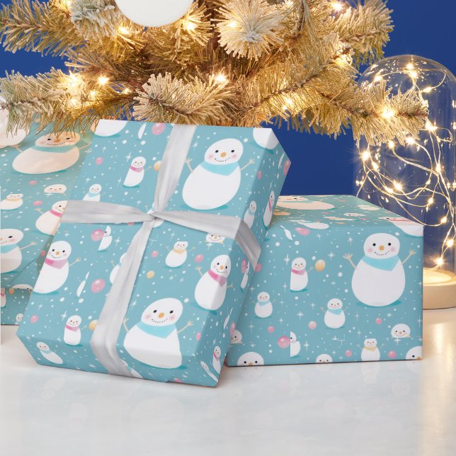 Snowmen Snowflakes Balloons Modern Christmas Wrapping Paper (Holidays)