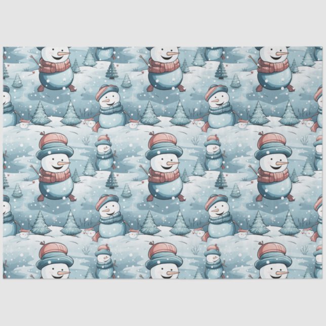 Snowmen, Snowflakes & Christmas Trees Christmas Tissue Paper (Front)