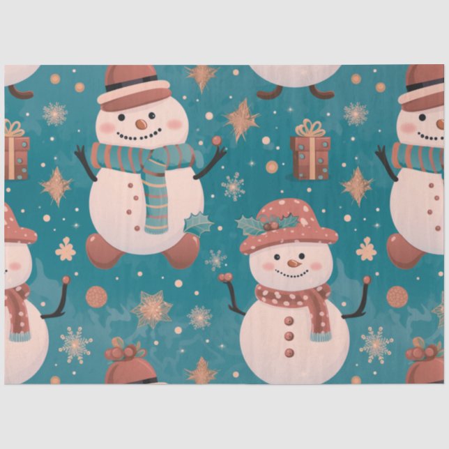 Snowmen Snowflakes Gifts Purple Gray Christmas Tissue Paper (Front)