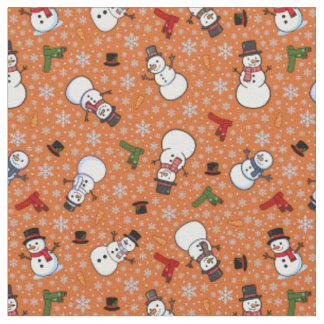 Snowmen & Snowflakes on Dark Orange Fabric