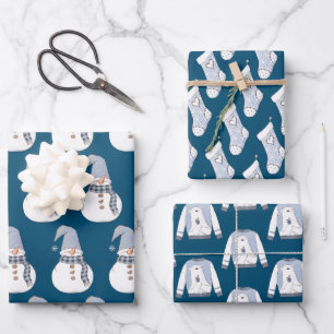 Snowmen, Stockings & Ugly Sweater Christmas Wrapping Paper Sheets