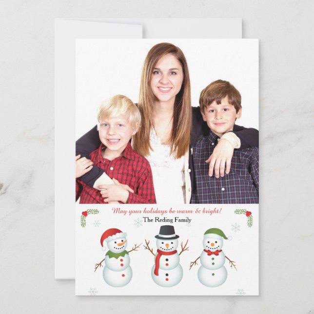 Snowmen Three Holiday Photo Card (Front)