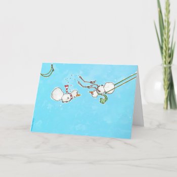 Snowmen Trapeze Acrobats Holiday Card by HappyDapper at Zazzle