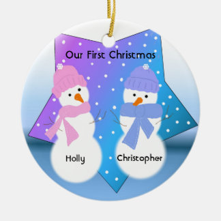 Snowmen Twins First Christmas Ceramic Ornament