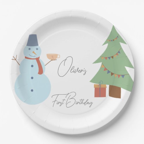 Snowmen Winter Birthday Party Cute Christmas Tree Paper Plates