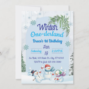 Snowmen Winter One-derland 1st Birthday Invitation