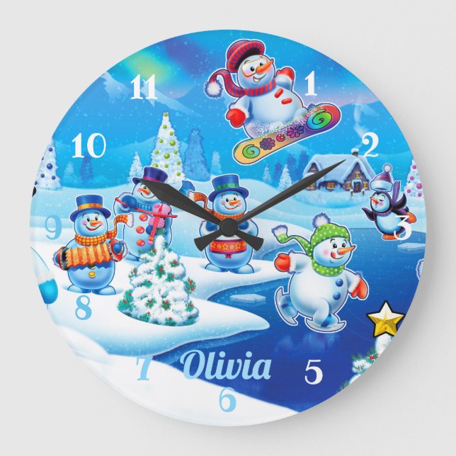 Snowmen Winter Wonderland. Large wall clock (Front)