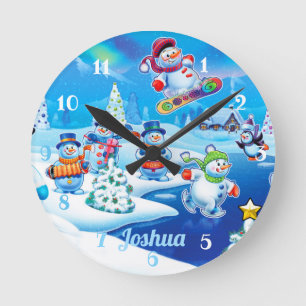 Snowmen Winter Wonderland. Medium wall clock