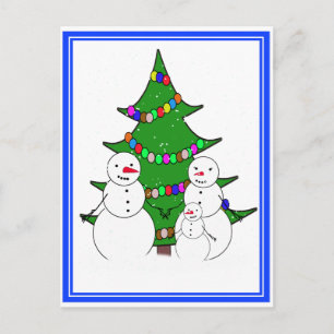 Snowmen with Christmas Tree Family Holiday Postcard