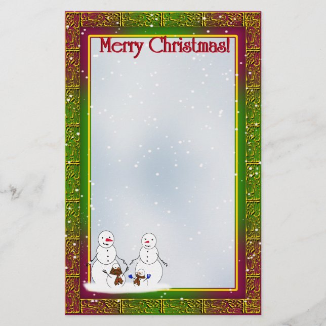 Snowmen with Christmas Tree Family Stationery (Front)
