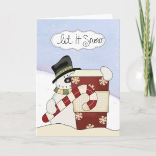 Snowmen with coffee holiday card