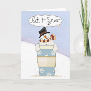 Snowmen with coffee holiday card
