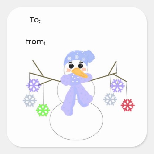 Snowmen with Colorful Snowflakes Square Sticker