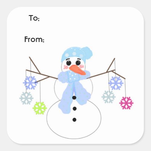Snowmen with Colorful Snowflakes Square Sticker