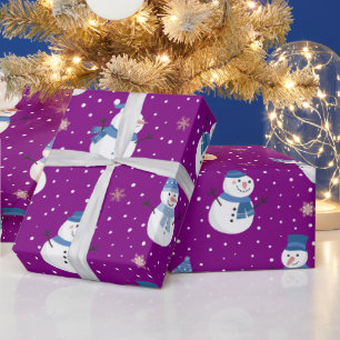 Snowmen with Purple Background Wrapping Paper
