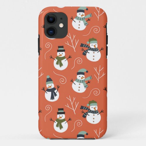 Snowmen with scarfs orange iPhone 11 case