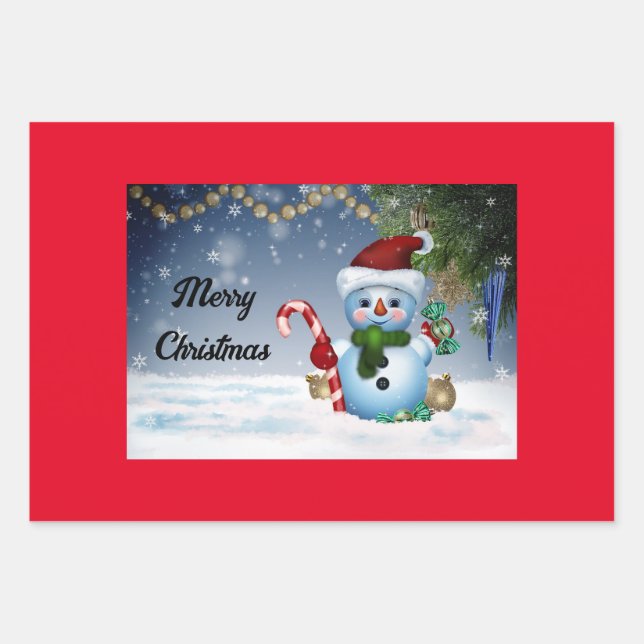 Snowmen Wrapping Paper Flat Sheet Set of 3 (Front)