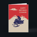 Snowmobile and Mountains Custom Message Card<br><div class="desc">Create a personalized birthday card for your favorite snowmobiler or create the perfect card for any occasion since the text on the front and the inside of this card is ready for your custom touch. This greeting card has a vintage style illustration of a snowmobile and rider in navy blue...</div>