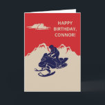 Snowmobile and Mountains Custom Message Card<br><div class="desc">Create a personalized birthday card for your favorite snowmobiler or create the perfect card for any occasion since the text on the front and the inside of this card is ready for your custom touch. This greeting card has a vintage style illustration of a snowmobile and rider in navy blue...</div>