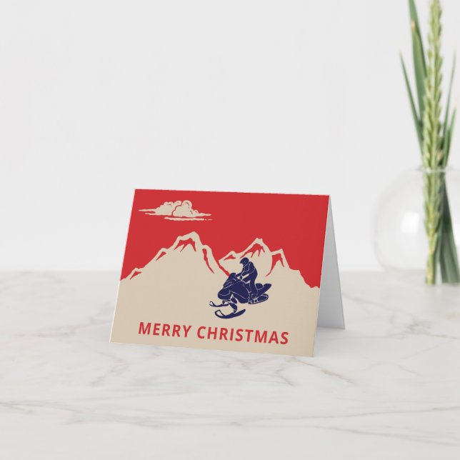 Snowmobile and Mountains Custom Text Holiday Card (Front)