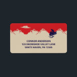 Snowmobile and Mountains Return Address Label<br><div class="desc">With their snow covered mountains and snowmobile graphic, these return address labels are perfect for Christmas. They have a fun retro style with your name and address in navy blue lettering set against a backdrop of ivory or cream colored mountains set against a red background with an illustration in navy...</div>