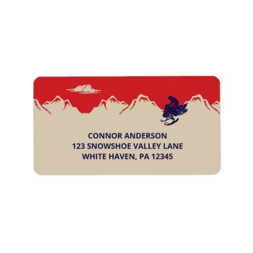 Snowmobile and Mountains Return Address Label