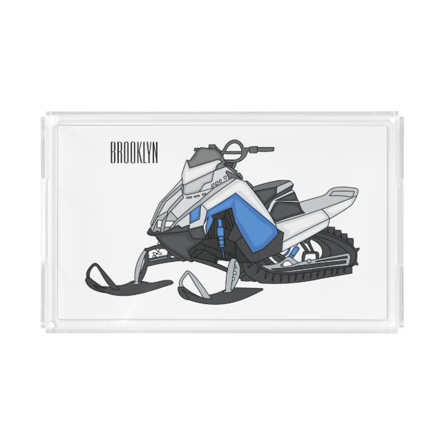 Snowmobile cartoon illustration acrylic tray (Front)