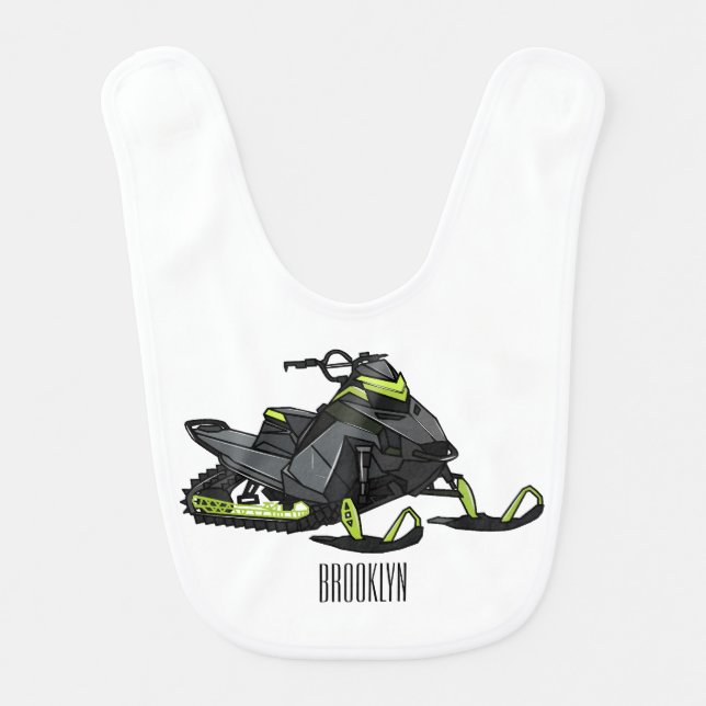 Snowmobile cartoon illustration  baby bib (Front)