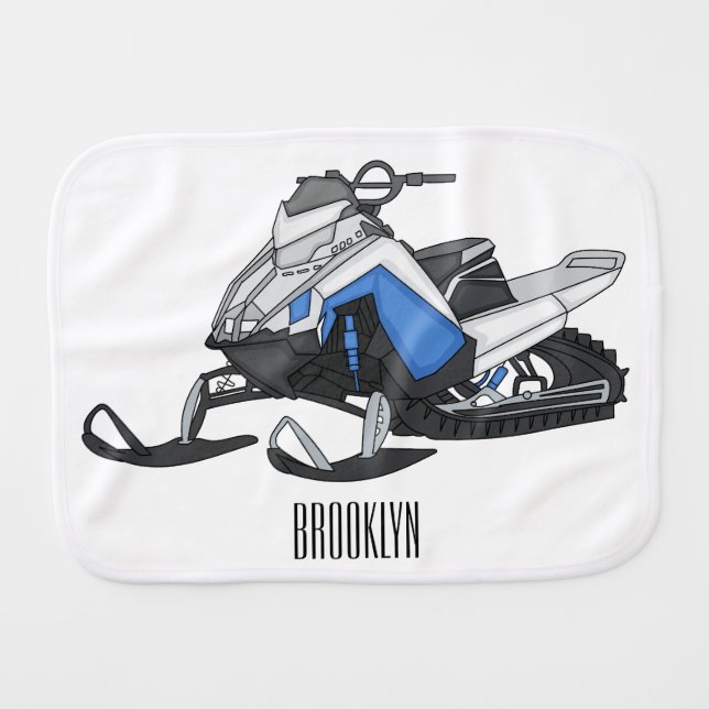 Snowmobile cartoon illustration baby burp cloth (Front Horizontal)