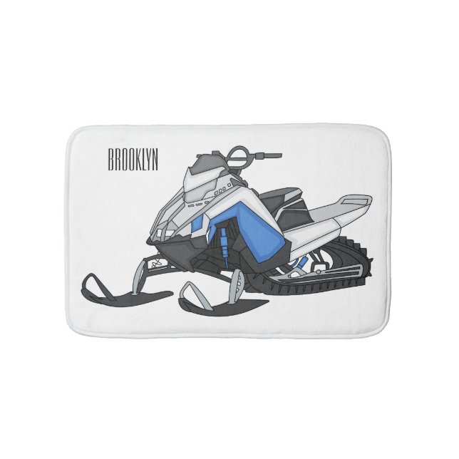 Snowmobile cartoon illustration bath mat (Front)