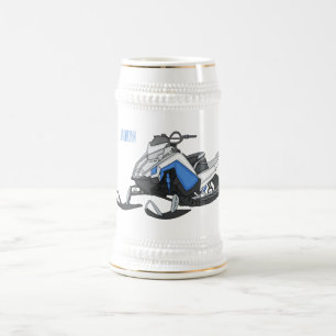 Snowmobile cartoon illustration beer stein