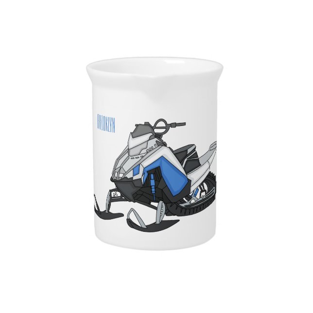 Snowmobile cartoon illustration beverage pitcher (Front)