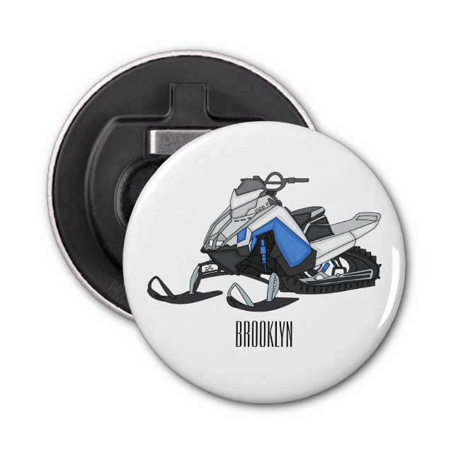 Snowmobile cartoon illustration bottle opener (Front)