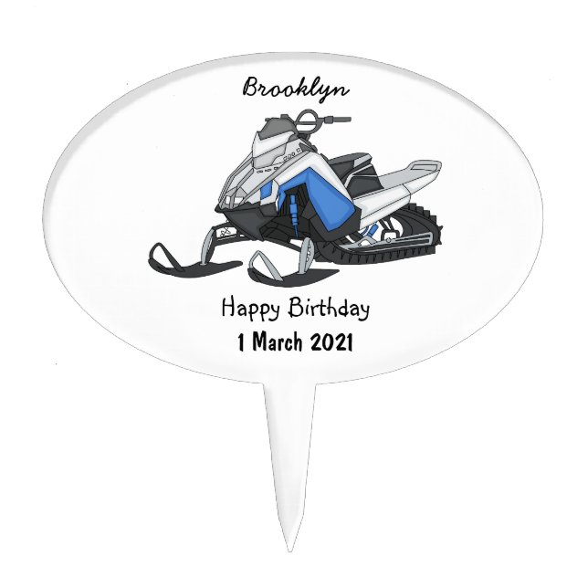 Snowmobile cartoon illustration cake topper (Front)