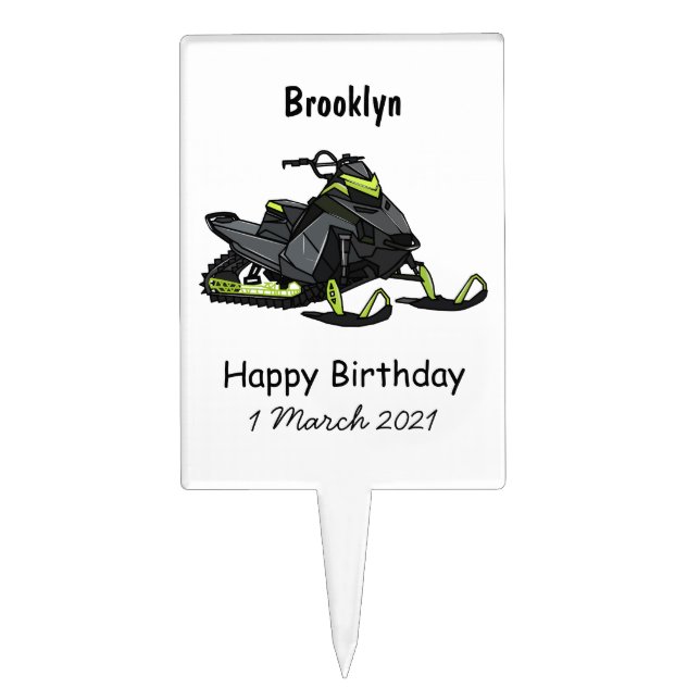 Snowmobile cartoon illustration cake topper (Front)