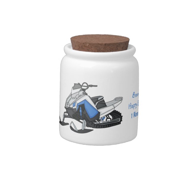 Snowmobile cartoon illustration candy jar (Left)