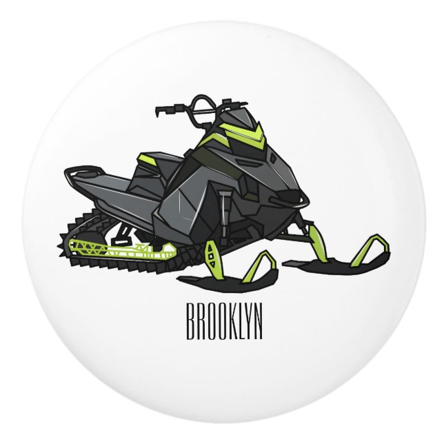 Snowmobile cartoon illustration  ceramic knob (Front)