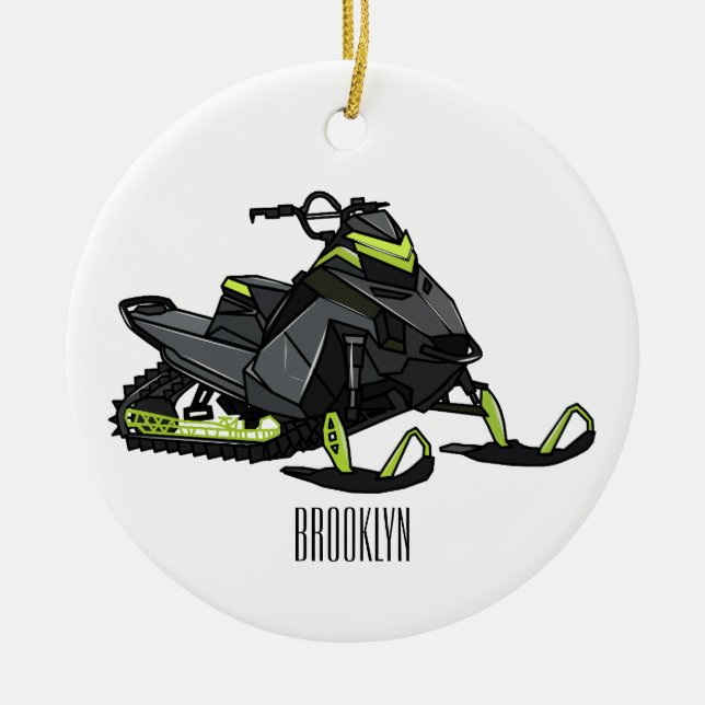 Snowmobile cartoon illustration  ceramic ornament (Front)