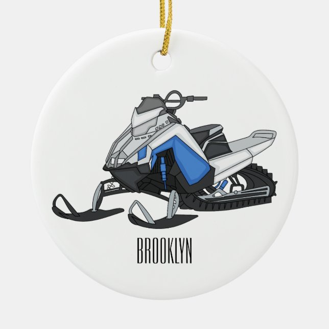 Snowmobile cartoon illustration  ceramic ornament (Front)