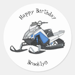 Snowmobile cartoon illustration classic round sticker