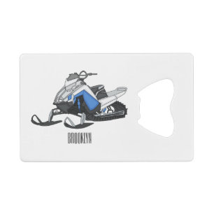 Snowmobile cartoon illustration credit card bottle opener