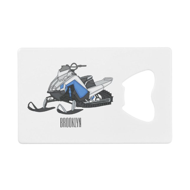 Snowmobile cartoon illustration credit card bottle opener (Front (Horizontal))