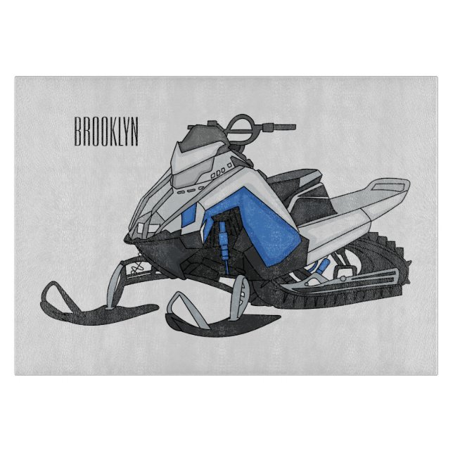 Snowmobile cartoon illustration cutting board (Front)