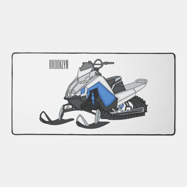 Snowmobile cartoon illustration desk mat (Front)